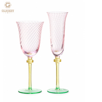 Flûtes à champagne élégantes rose et vert bicolores, verres à vin sur pied de luxe, cadeau pour la mariée, les demoiselles d'honneur, les mariages, les anniversaires