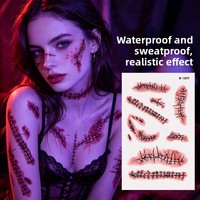 Autocollants de tatouage d'Halloween, autocollants de cicatrices de tatouage simulées, autocollants de tatouage imperméables pour le corps et le visage, simulation de coupure de couteau