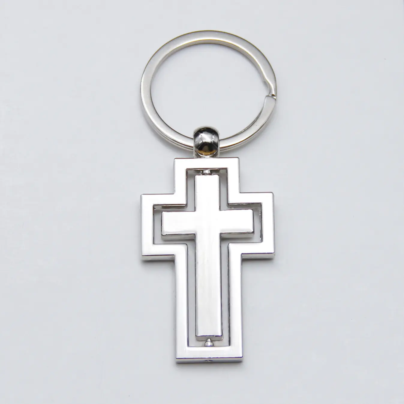Customize Faith Based Keychains Double-sided Rotary Cross Metal Key Chain Men Key Ring
