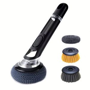 Wholesale Kitchen Dish <b>Scrub</b> <b>Brush</b> Soap Dispensing Dish <b>Brush</b> Long Handle Dishwashing <b>Brush</b> with Replaceable Heads - Product Image 1