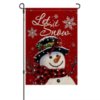 Drapeaux de jardin de Noël personnalisés en polyester à double face avec impression couleur intégrale, motif bonhomme de neige, pour la décoration de la cour