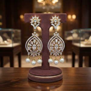ต่างหูคริสตัลมุกหรูหรา Ping Bling สำหรับผู้หญิง ต่างหูห้อยระย้าสีทอง ต่างหูแฟชั่นสำหรับงานแต่งงาน งานเลี้ยงตอนเย็น - Product Image 2