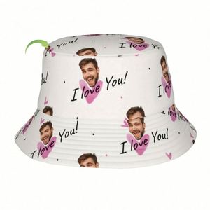 Unisex Polyester Bucket Hat Custom Photo Printed 'I Love You' Cartoon <b>Leaf</b> Design Perfect Street Style Fisherman Cap for Men - Product Image 1