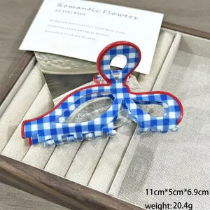 YJL NOVO Prendedor de Cabelo em Cor Creme Estilo Rústico Design em Xadrez Vermelho e Azul Prendedores de Cabelo em Acrílico Acessórios para Mulheres e Meninas - Product Image 4