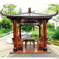 Kit de gazebo de jardin en bois de style chinois traditionnel, pavillon extérieur préfabriqué avec arche en forme de lune et toit à pignon volant, installation facile