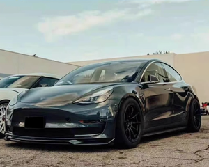 طقم هيكل عالي الجودة لنموذج تسلا <span class=keywords><strong>3</strong></span> ترقية طراز فني طقم هيكل تنورات جانبية للشفاه الأمامية ناشر خلفي سبويلر من ألياف الكربون - Product Image 5