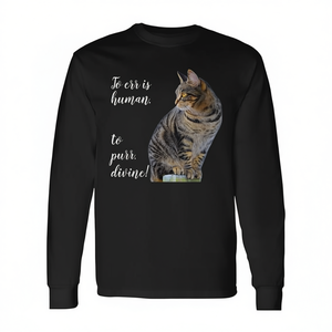 T-shirt gris à manches longues avec citation inspirante et motif chat tigré, design promotionnel inspiré des chats - Product Image 2