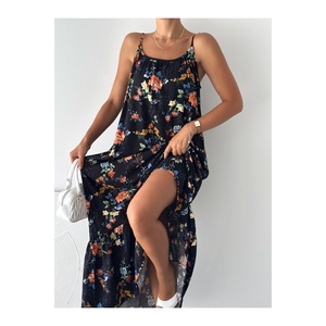 Women's Black Floral Strappy Viscose Maxi Dress With Side Pockets Casual <b>Long</b> Dress - Product Image 6