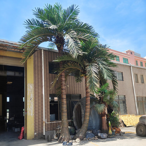 Grandi Palme Artificiali in Fibra di Vetro con Foglie Verdi e Rosa, 2m-3m, per Esterni, con Base in Metallo, Pianta Tropicale Finta - Product Image 4