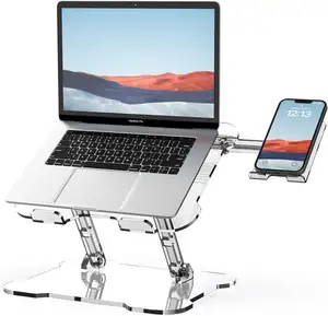 Upgraded Acrylic Laptop Stand Phone Holder Adjustable White Computer Riser Compatible 10-15.6 Inches Laptops Display Rack