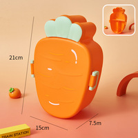 Boîte à lunch en plastique pour enfants en forme de carotte, avec compartiments, compatible micro-ondes, et boîte bento étudiante mignonne à motif de dessin animé avec couvercle