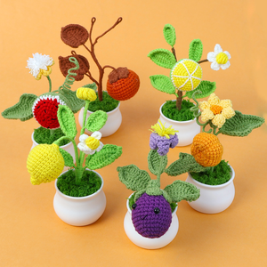 Adorno de Ganchillo Hecho a Mano con Forma de Fruta en Maceta, Planta Verde de Imitación de <span class=keywords><strong>Caqui</strong></span> Tejida con Hilo, Serie de Frutas y Verduras, Mini Bonsái, Regalo - Product Image 1