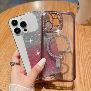 Custodia per telefono trasparente magnetica con glitter graduale e design a lente laterale con diamanti di lusso, in TPU, per <span class=keywords><strong>iPhone</strong></span> 16 <span class=keywords><strong>Plus</strong></span> 15 14 13 12 11 Pro Max - Product Image 3