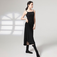 Robe longue de danse sans bretelles, robe de danse moderne, robe de spectacle, robe longue une pièce, couleur unie, sans manches, robe lyrique
