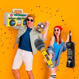 3 Piezas de Micrófono Inflable con Forma de Radio Boombox, Decoraciones para Fiestas de los 80 y 90, Accesorio de Disfraz con Temática de Música Hip Hop - Product Image 2