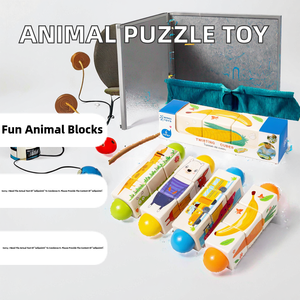 Puzzle en bois d'animaux de dessin animé, blocs rotatifs, jouet éducatif pour l'apprentissage précoce et la cognition pour bébés - Product Image 2