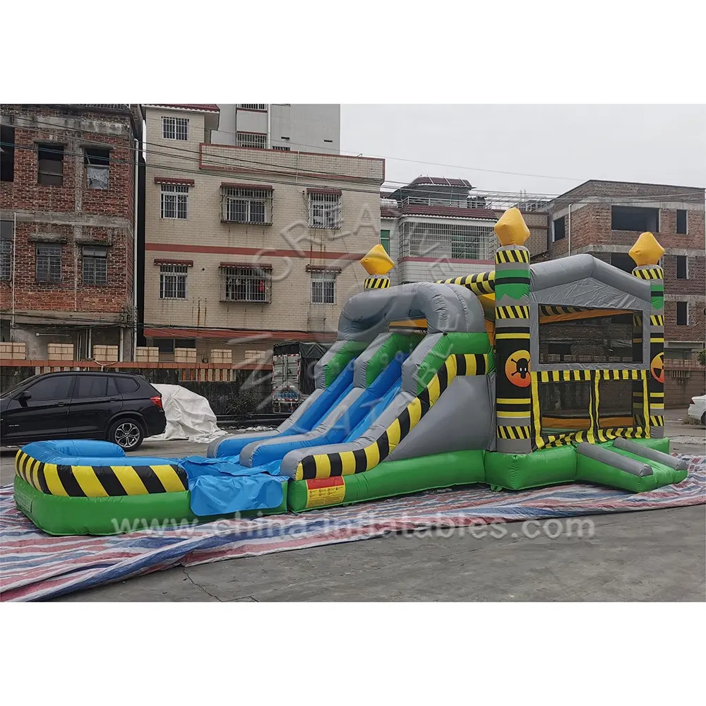 Популярный гигантский надувной комбинированный надувной замок с бассейном и двойным шлейфом