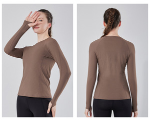Magliette sportive traspiranti a maniche lunghe da donna elasticizzate da corsa ad asciugatura rapida magliette Casual da Yoga con Logo personalizzato T-Shirt - Product Image 5