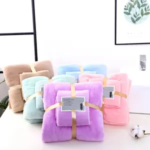 Hot Sale Home Hotel Bruiloft Souvenir Handdoeken Bad Sets Geschenkdoos Huid-Vriendelijke Absorberende Zachte Koraal Fleece 3 Stuks Badhanddoek Set