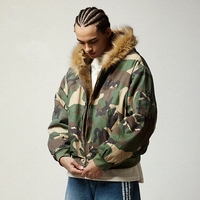 Veste bomber réversible en fausse fourrure camouflage, style streetwear vintage, lavée, sur mesure, fabrication OEM pour hommes