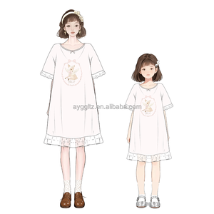 Pyjama sur mesure 2026 en pur coton avec imprimé dessin animé et logo, doux, confortable, anti-humidité, toutes saisons, pour <span class=keywords><strong>mère</strong></span> et fille - Product Image 4