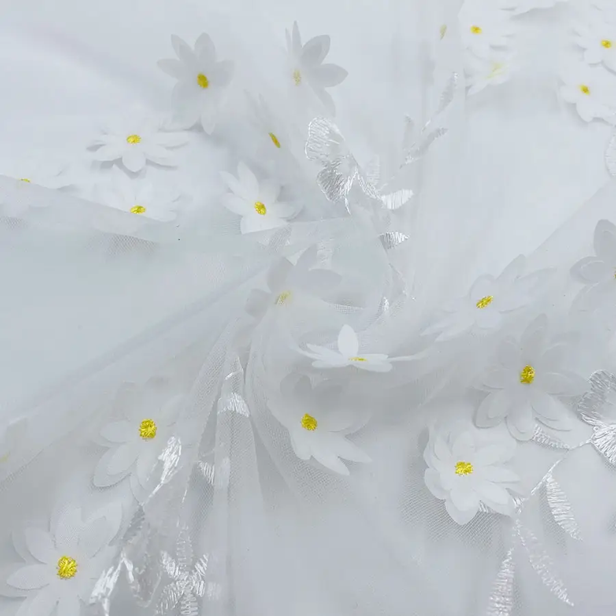2021 fresco floreale fantasia ragazze gonne bianco margherita doppio strato 3d fiore pizzo ricamato tessuto