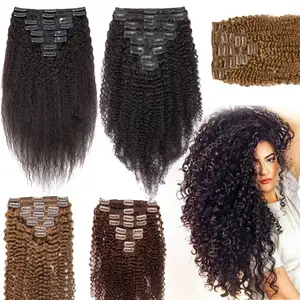Wholesale curly human hair clip extension-Wholeslae 100% remy human hair clip-in extensions, brazilian 120g 4a 4b 4c afro kinky coily curly human clip in hair extensions