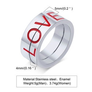 Anillos de Pareja Personalizados con Esmalte Rojo LOVE, Anillo de Compromiso de Acero Inoxidable para Mujer y Hombre, Anillo de Boda, Regalo Moderno - Product Image 4