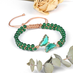 Braccialetti con perline a forma di farfalla, perline di cristallo artificiale da 4 mm, doppio intreccio, stile maglione. - Product Image 2