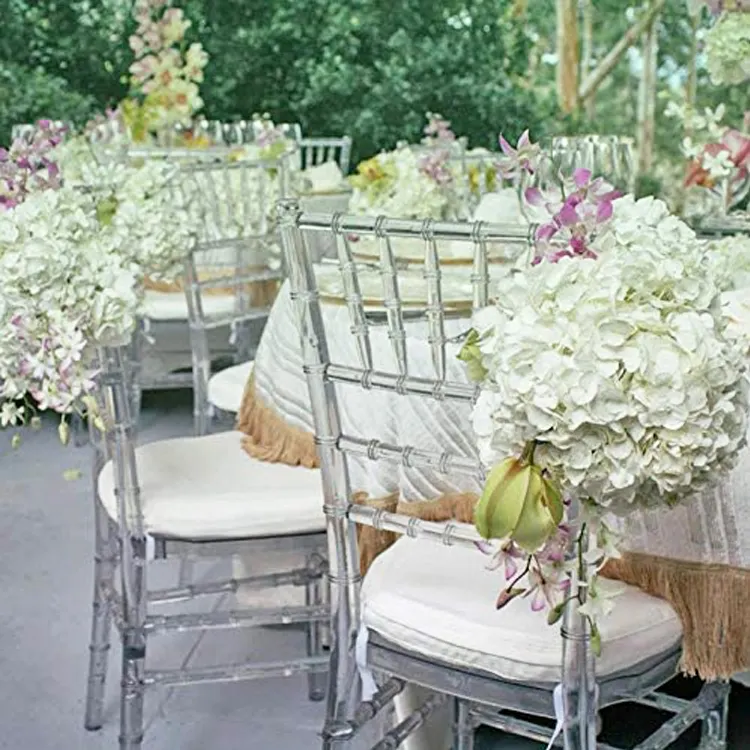 Patio jardin hôtel mariage Banquet fête événement Transparent clair plastique acrylique résine café salle à manger Tiffany Chiavari chaises