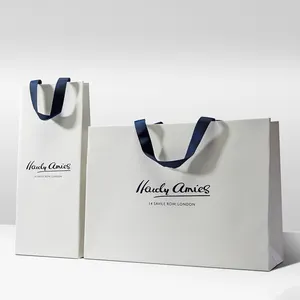 Custom Brand Logo Paperbag Luxury White Texture Paper Cosmetic Shopping Gift Bag Printing
