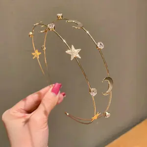 Fairy Crystal Stirnband für Frauen Haarschmuck Doppels ch ichten Legierung Haarband Moon Star Intarsien Strass Haar Reifen Alice Band