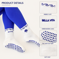 Chaussettes de sport bleues à marque privée pour femmes, antidérapantes avec semelle en PVC, pour studio de Pilates, avec détail de revers, pour jeunes et adultes, OEM