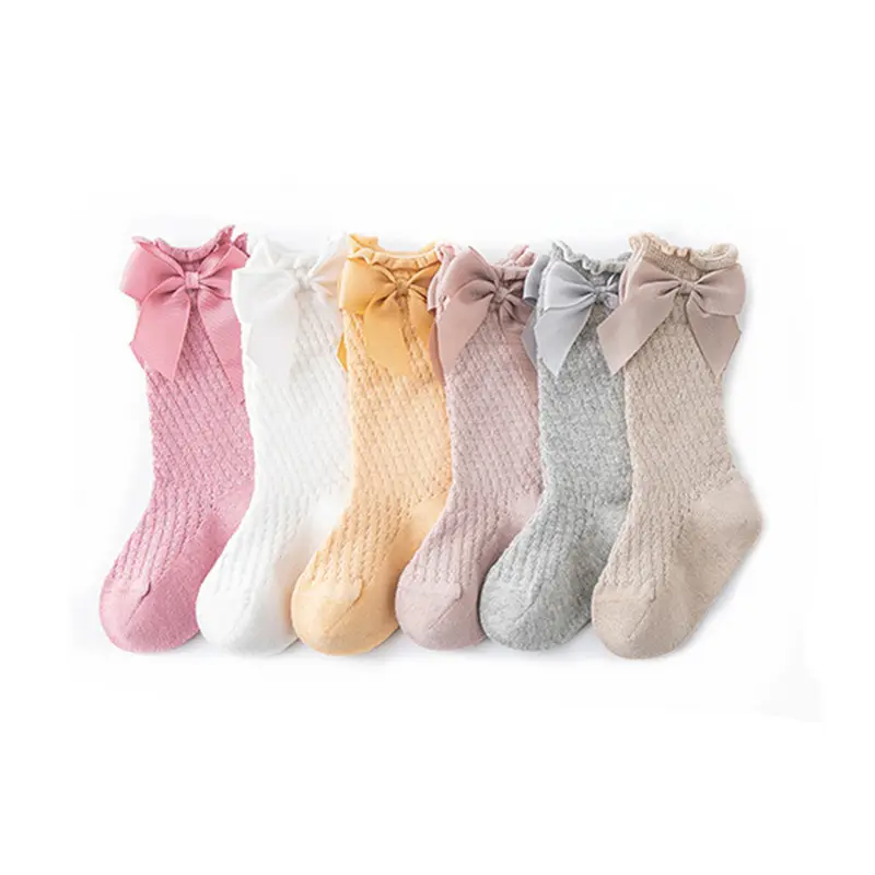 Küçük kız çorap sevimli ilmek dekorasyon yumuşak ince orta uzunlukta tatlı çorap 0-5 yıl çocuklar