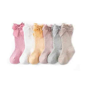 Petites chaussettes pour filles mignonnes avec nœud décoratif, chaussettes douces et fines mi-longues pour enfants de 0 à 5 ans