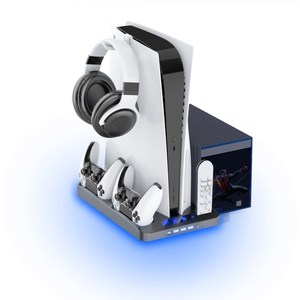 Quạt làm mát đứng đứng đứng đa chức năng cho PS5 với bộ điều khiển kép Trạm Sạc lưu trữ trò chơi cho máy chơi 5 Bảng điều khiển - Product Image 1