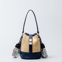 Nuevo bolso de mano de cubo de paja para mujer, bolso cruzado para mujer, bolso de hombro de moda de diseñador de lujo de PU con letras de palabras sólidas