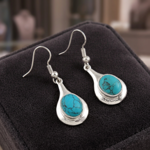 Pendientes Colgantes de Plata de Ley 925 con Turquesa de Diseño Artístico - Joyería de Regalo de Compromiso de Moda - Product Image 3