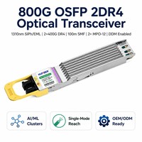 Transceptor 800GBASE-2xDR4 OSFP PAM4, Canal Dual Independiente de 400G, 1310nm, 100m, SMF, Doble MPO-12 DC, Actualización Inter-Cabinet 5G