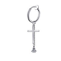 Boucles d'oreilles pendantes tendance en acier inoxydable avec motif croix hip-hop et main fantôme, bijoux d'oreille originaux pour hommes, femmes et étudiants