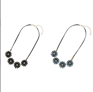 Floral Crystal Choker <b>Necklace</b>, Black Leather Cord Sparkly <b>Statement</b> Jewelry for Women 2 Colors Available - Product Image 1
