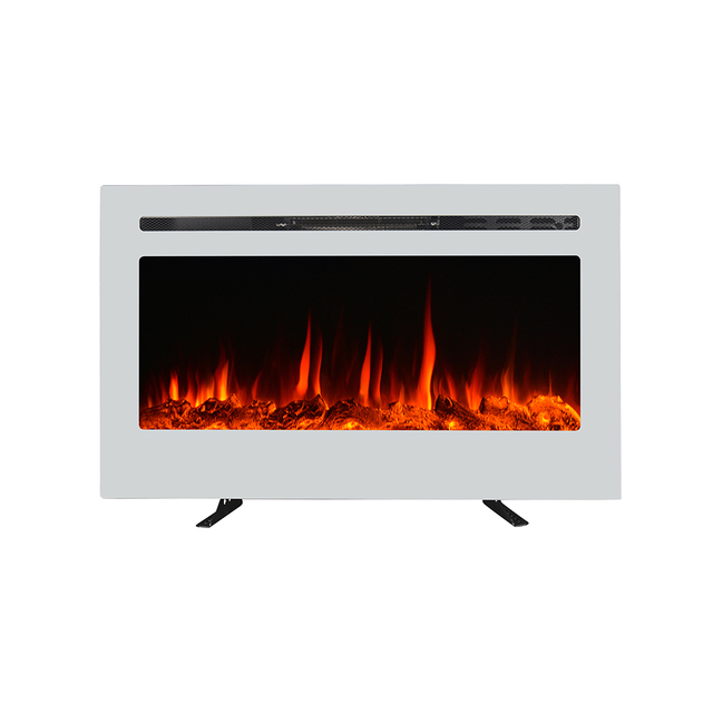 36" White Decorative Wall Mounted Recessed Electric Fireplace With 3d Led Decor Flame