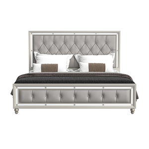 Modern Adjustable Convertible Luxurious <b>Queen</b> <b>Size</b> Soft <b>Bed</b> with Gemstone Silver Upholstery and Wood Frame - Product Image 3