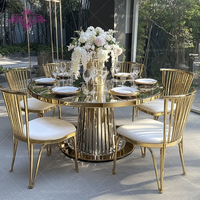 Table de banquet ronde moderne en acier inoxydable pour hôtel, mariage, avec plateau en verre miroir pour événements en plein air