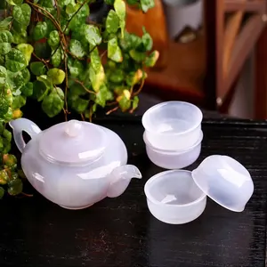 Agata bianca insieme di tè regalo souvenir di cristallo naturale agata tazze di tè e teiera agata intaglio per la vendita