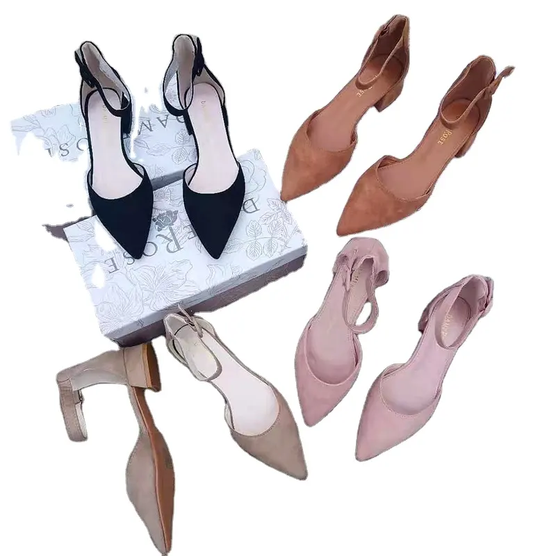 Hot sale stylish ladies office wear pointed toe chunky high heel pump shoes