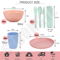 Ensemble de vaisselle en paille de blé de style européen 28 pièces – Offre spéciale – Conteneurs alimentaires pour enfants incluant des services de table et des assiettes – 24