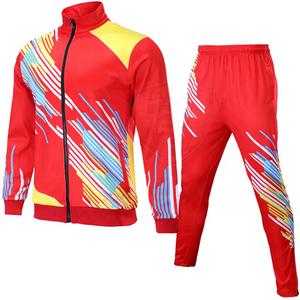 Men's <b>Red</b> Geometric Print Tracksuit Full Zipper Sporty Jogging <b>Suit</b> Quick Dry Polyester Spring Wear - Product Image 1