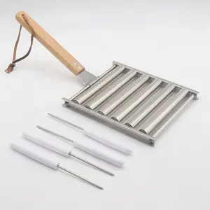 Griglia per barbecue in acciaio inossidabile utensile per barbecue salsicce cremagliera per falò da cucina griglia per barbecue pieghevole portatile