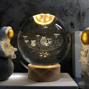 定制智能装饰灯3d雕刻u盘夜灯玻璃水晶灯球架发光二极管月亮灯床上纪念品